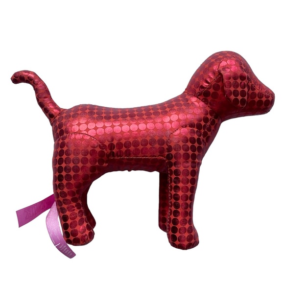PiNK Victoria’s Secret RED LOVE Stuffed Dog Holiday Metallic EUC VS Pink Pup 09 - Picture 3 of 8